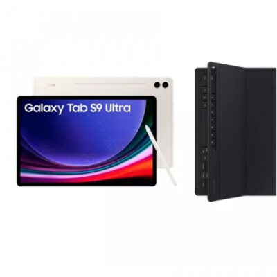 SAMSUNG Galaxy Tab S9 Ultra 14.6″ Tablet (1 TB, Beige) & Galaxy Tab S9 Ultra Slim Book Cover Keyboard Case Bundle