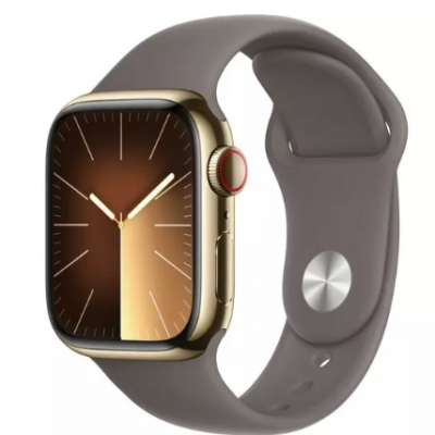 APPLE Watch Series 9 Cellular – 41 mm Gold Stainless Steel Case with Clay Sports Band, S/M