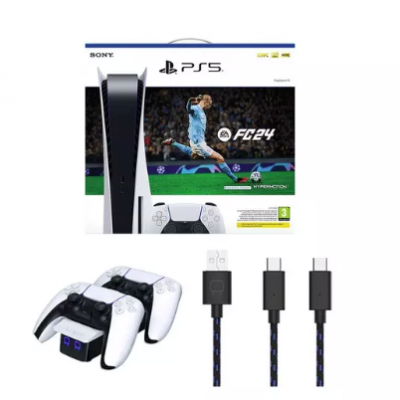 SONY PlayStation 5, EA Sports FC 24 with Ultimate Team Digital Content, Charging Cable & Twin Docking Station Bundle