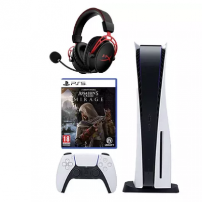 SONY PlayStation 5, Cloud Alpha Wireless Gaming Headset (Black & Red) & Assassin’s Creed Mirage Bundle
